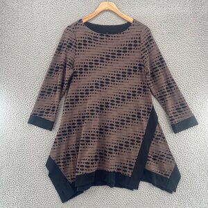 IC By Connie K Top Womens Small Brown Jersey Tunic 3/4 Sleeve Stretch Pullover